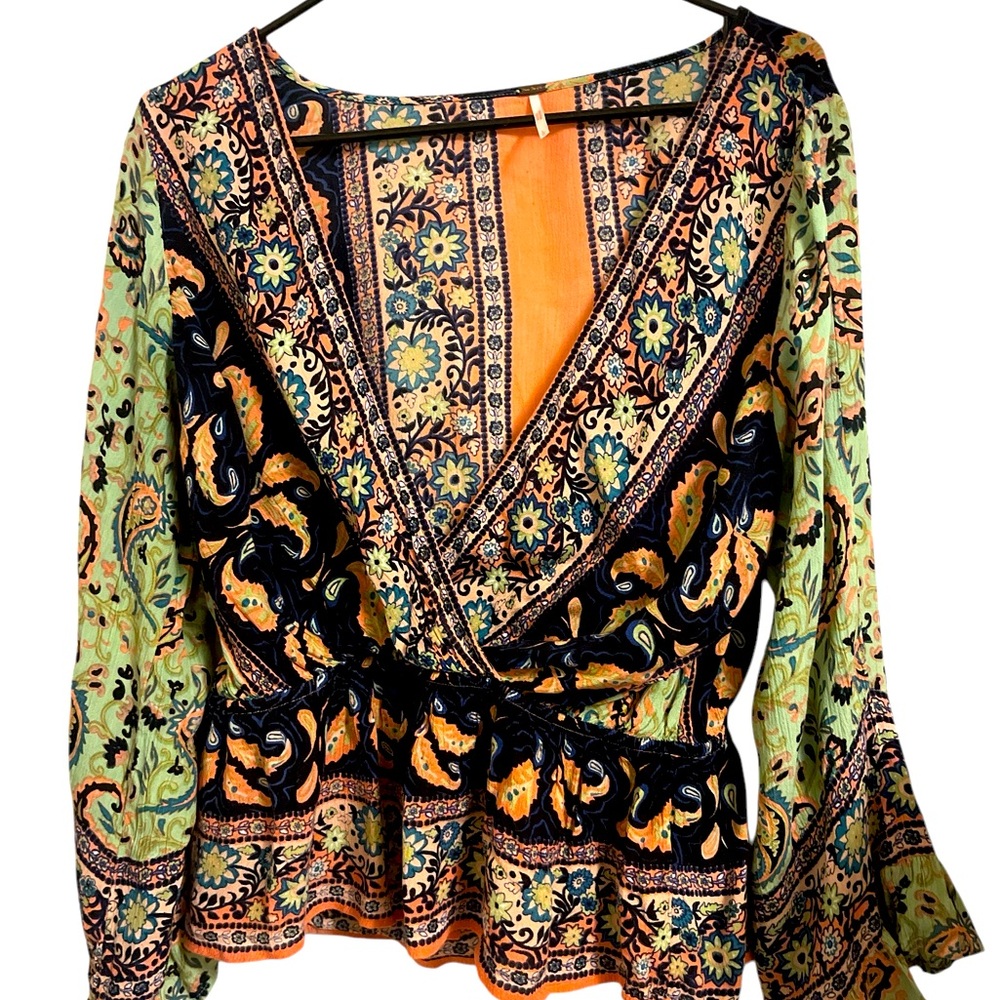 Free People Bohemian Floral Wrap Top M